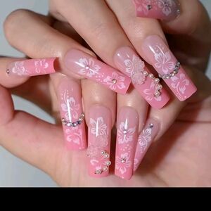 Pink Floral Nail Art Set
